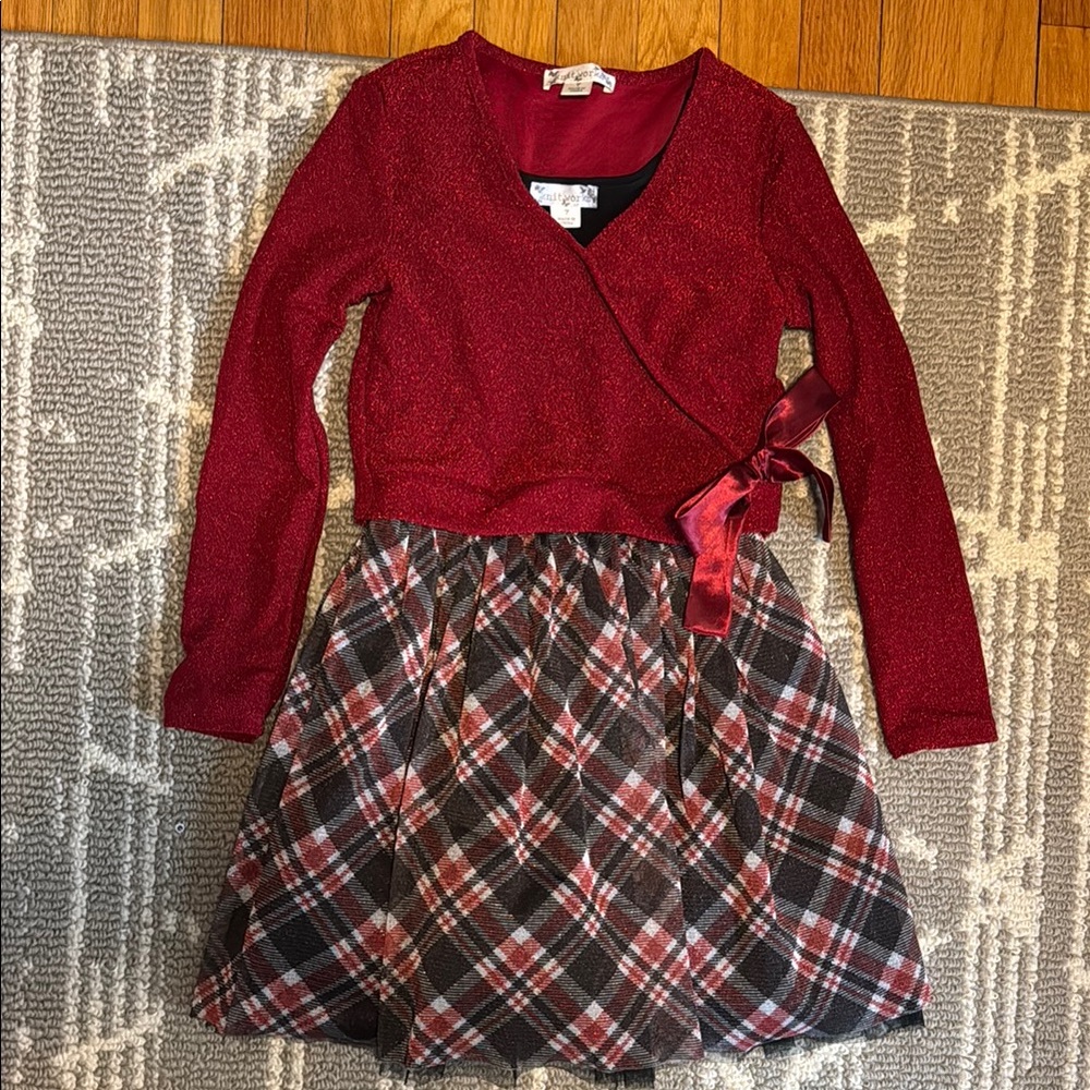 Red Plaid Kids Two Piece Dress Girls 7